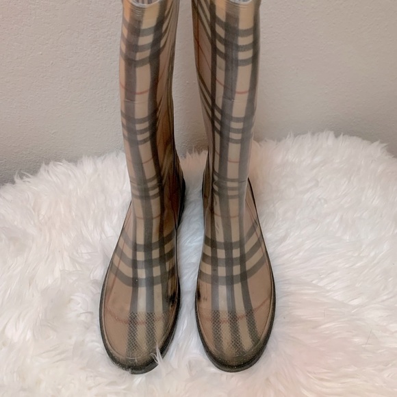 *Vintage* Womens Authentic Burberry Rubber Rain Boots in Classic Plaid Check 38 - Picture 11 of 14